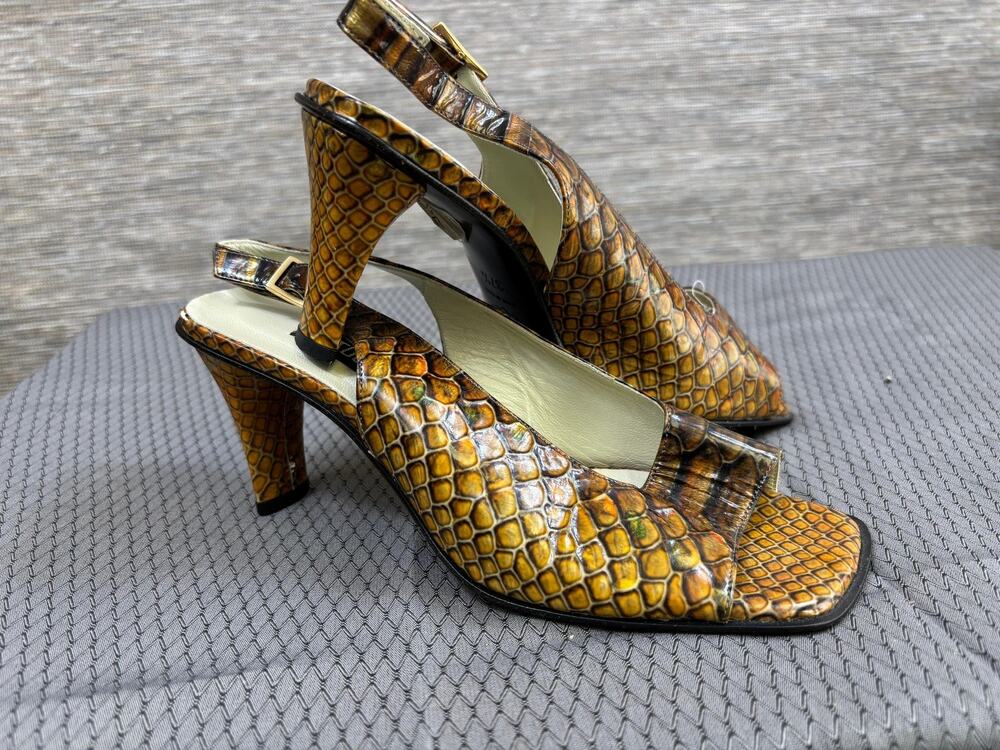 Vitulli Moda Sandals Shoes Womens Size 7 Brown Snake Print Slingback Italy Heels